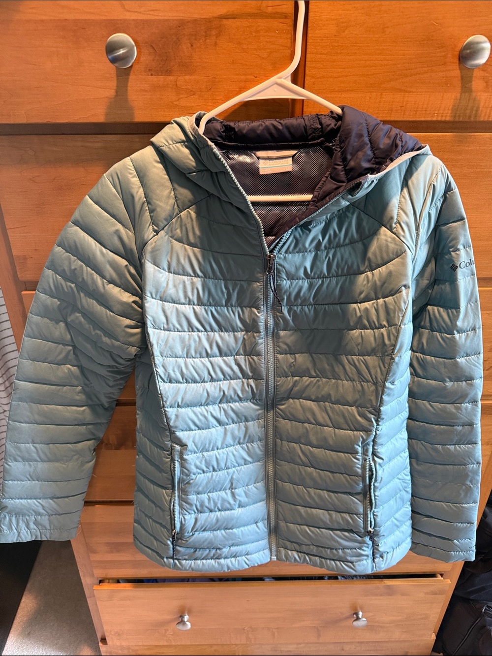Columbia Women's Omni-Heat Seafoam Blue Quilted Hooded Puffer Jacket size Medium